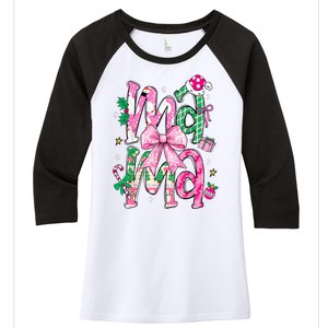 Retro Xmas Mama Coquette Bows Christmas Pajamas Gift Women's Tri-Blend 3/4-Sleeve Raglan Shirt