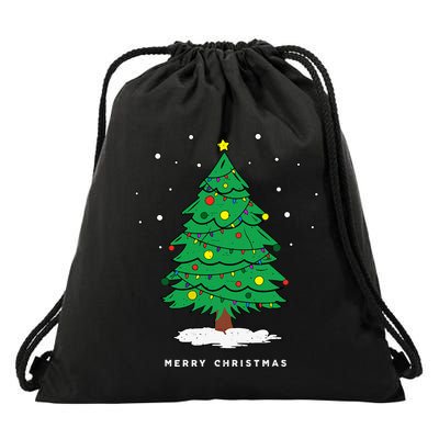 Retro Xmas Merry Christmas Tree Lights Drawstring Bag