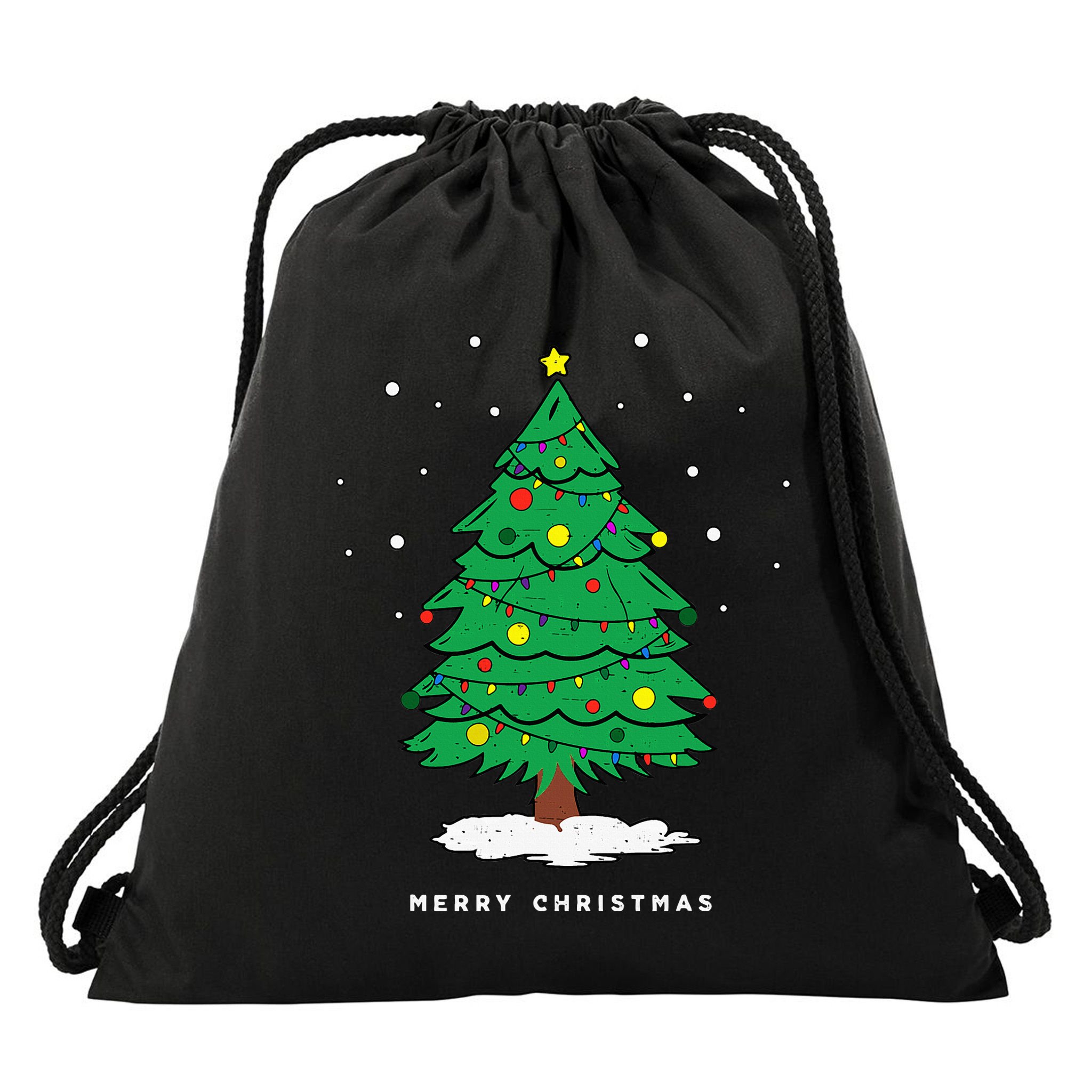 Retro Xmas Merry Christmas Tree Lights Drawstring Bag