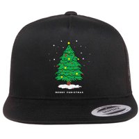 Retro Xmas Merry Christmas Tree Lights Flat Bill Trucker Hat