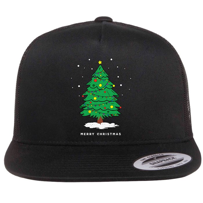 Retro Xmas Merry Christmas Tree Lights Flat Bill Trucker Hat