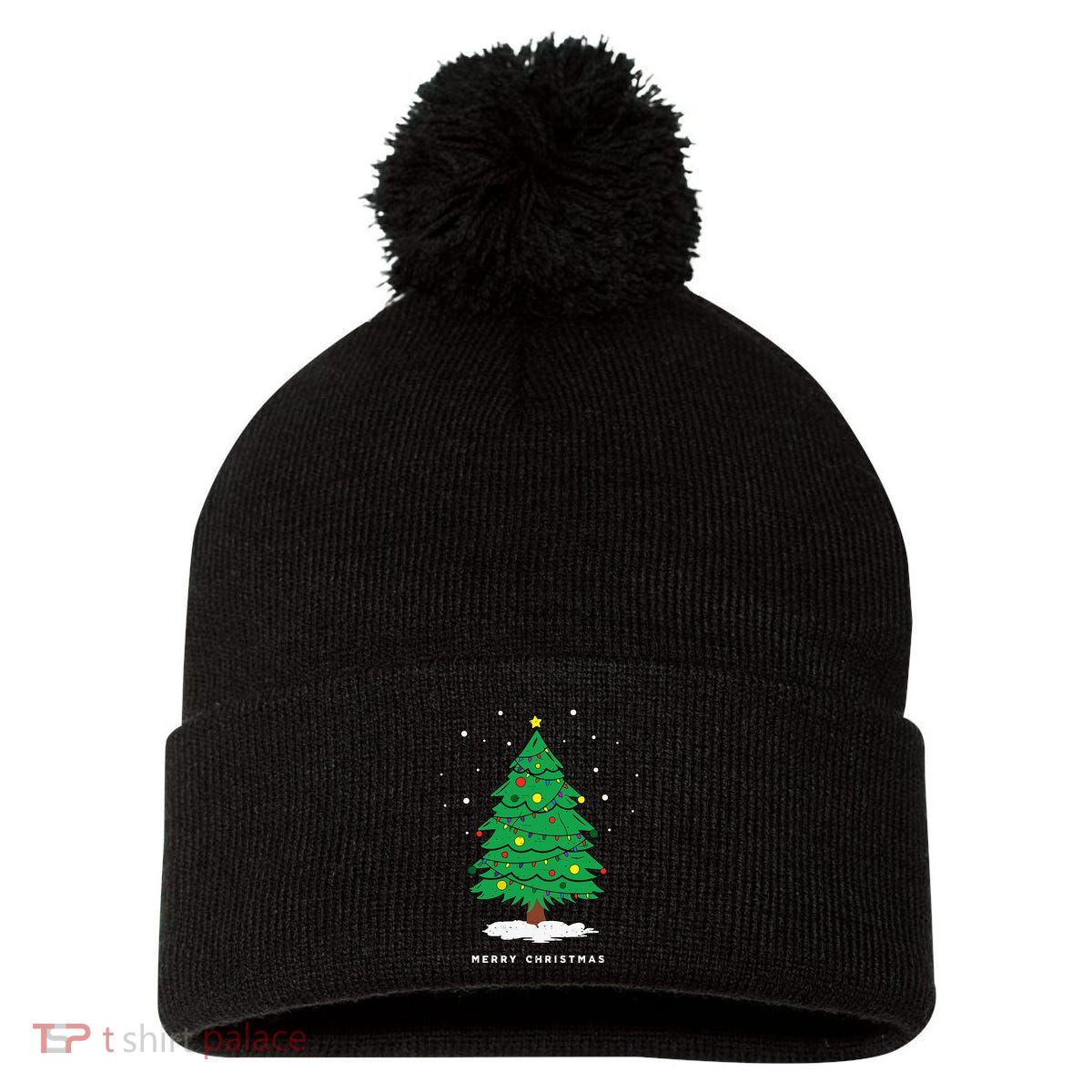 Retro Xmas Merry Christmas Tree Lights Pom Pom 12in Knit Beanie