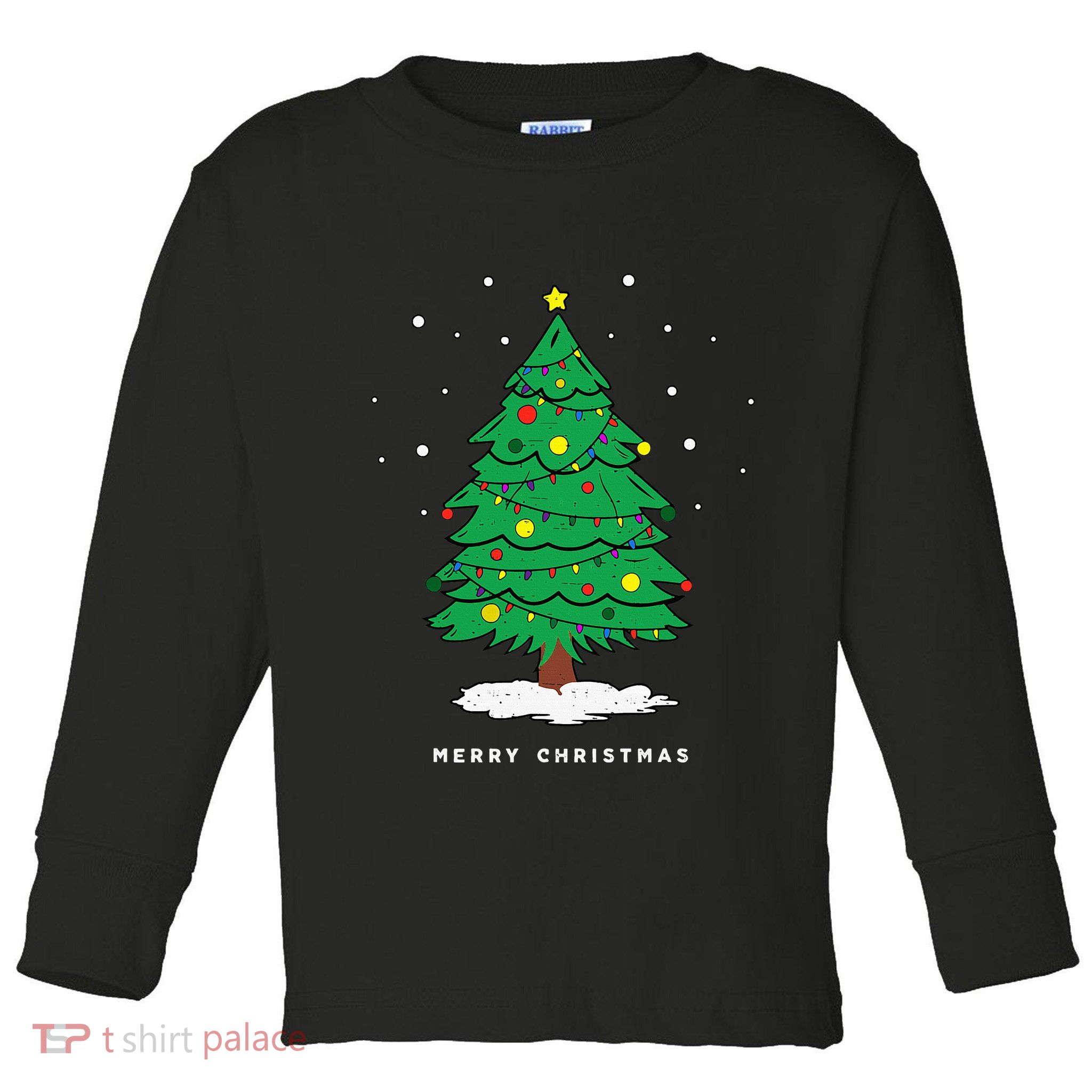 Retro Xmas Merry Christmas Tree Lights Toddler Long Sleeve Shirt