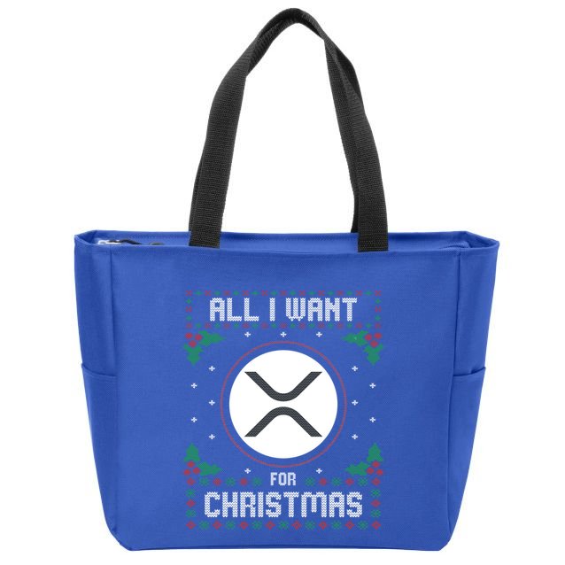 Ripple Xrp Ugly Christmas Sweater All I Want For Xmas Meaningful Gift Zip Tote Bag