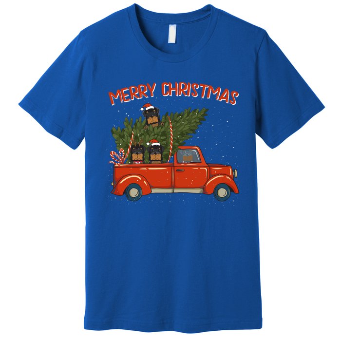 Rottweiler Xmas Vintage Red Pickup Retro Truck Meaningful Gift Premium T-Shirt