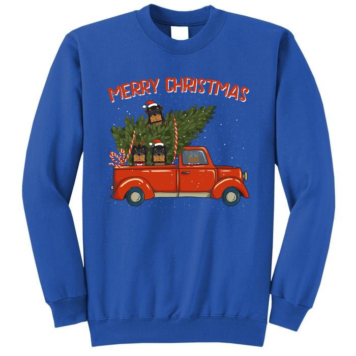 Rottweiler Xmas Vintage Red Pickup Retro Truck Meaningful Gift Tall Sweatshirt