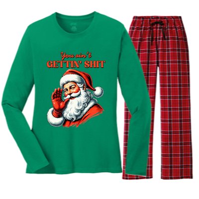 Retro You AinT Getting Shit Funny Santa Christmas Women's Long Sleeve Flannel Pajama Set 