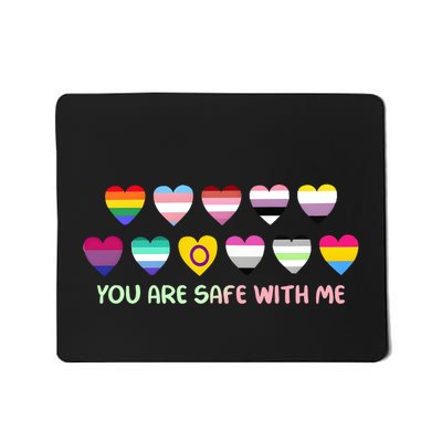 Retro You Are Safe With Me Lgbtq+ Heart Flag Mousepad