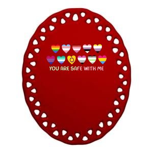 Retro You Are Safe With Me Lgbtq+ Heart Flag Ceramic Oval Ornament