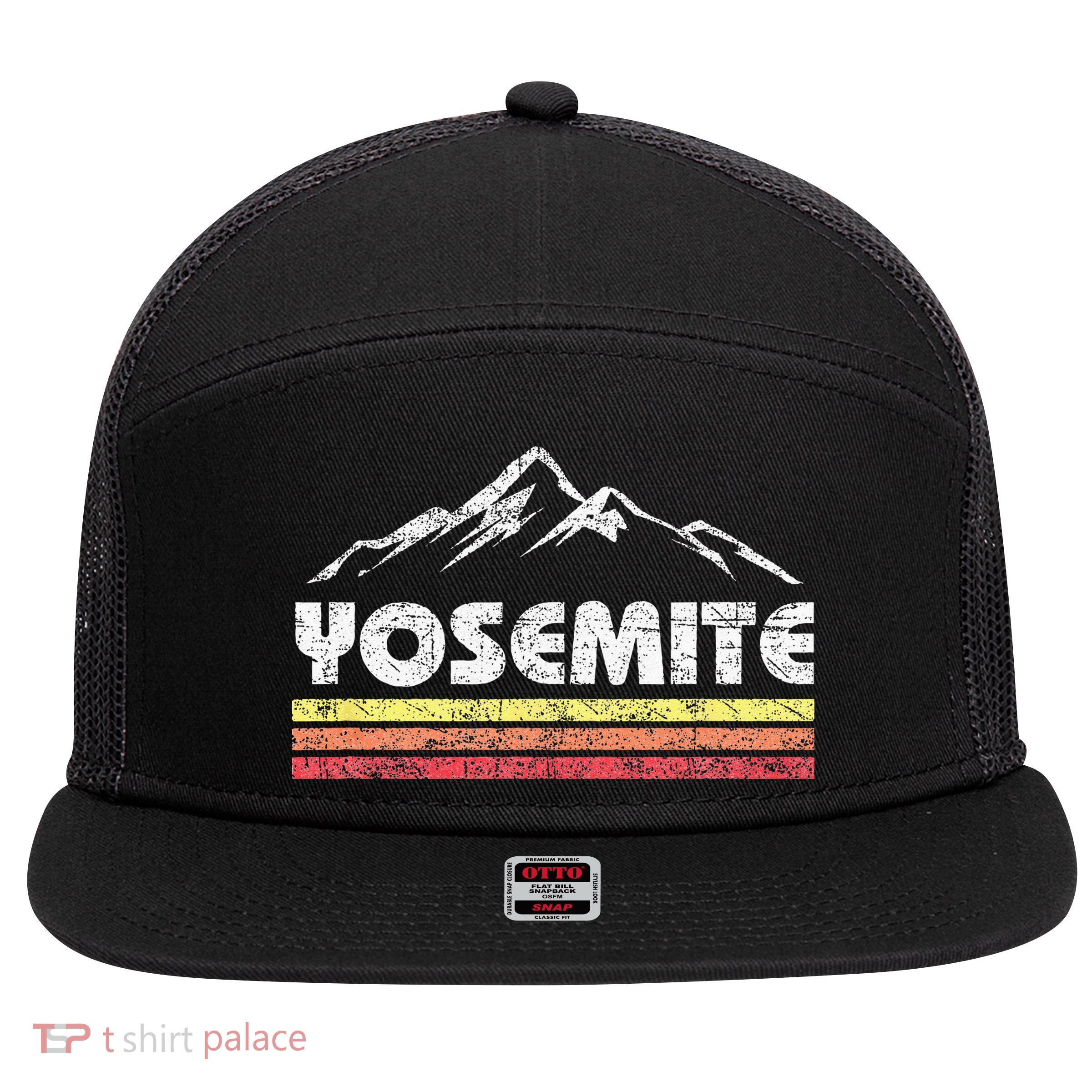 Retro Yosemite California Vintage National Park Souvenir 7 Panel Mesh Trucker Snapback Hat