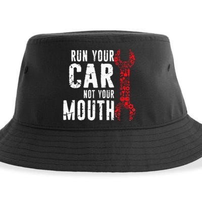 Run Your Car Not Your Mouth Garage distressed Mechanic Dad Sustainable Bucket Hat