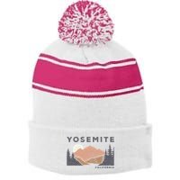 Retro Yosemite California Established 1890 National Park Stripe Pom Pom Beanie