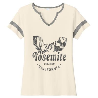 Retro Yosemite California National Park Mountains Ladies Halftime Notch Neck Tee