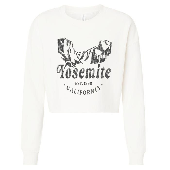 Retro Yosemite California National Park Mountains Cropped Pullover Crew