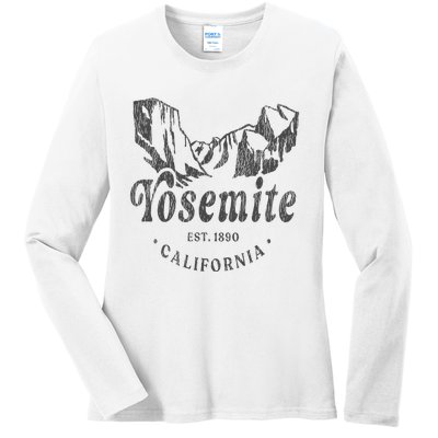 Retro Yosemite California National Park Mountains Ladies Long Sleeve Shirt