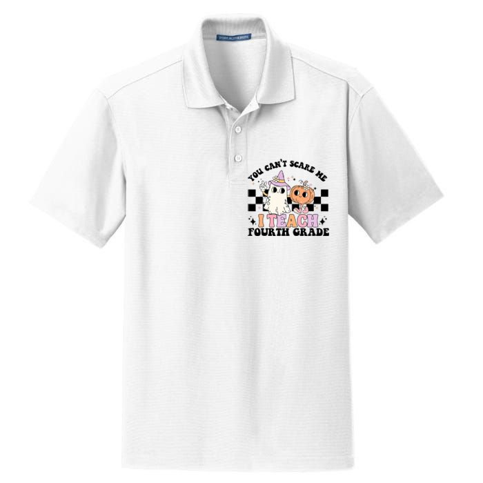 Retro You CanT Scare Me I Teach 4th Grade Teacher Halloween Dry Zone Grid Polo