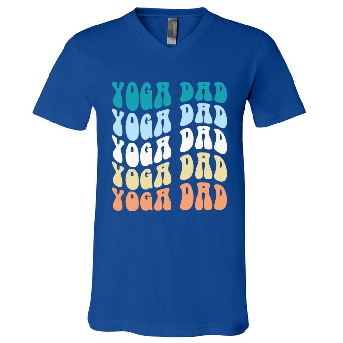 Retro Yoga Dad FatherS Day Retro Groovy Daddy Yoga Gift V-Neck T-Shirt