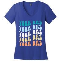 Retro Yoga Dad FatherS Day Retro Groovy Daddy Yoga Gift Women's V-Neck T-Shirt