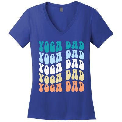 Retro Yoga Dad FatherS Day Retro Groovy Daddy Yoga Gift Women's V-Neck T-Shirt