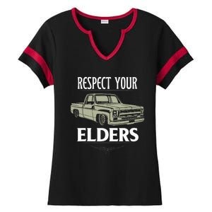 Respect Your Elders Funny Classic Pickup Truck Lovers Ladies Halftime Notch Neck Tee