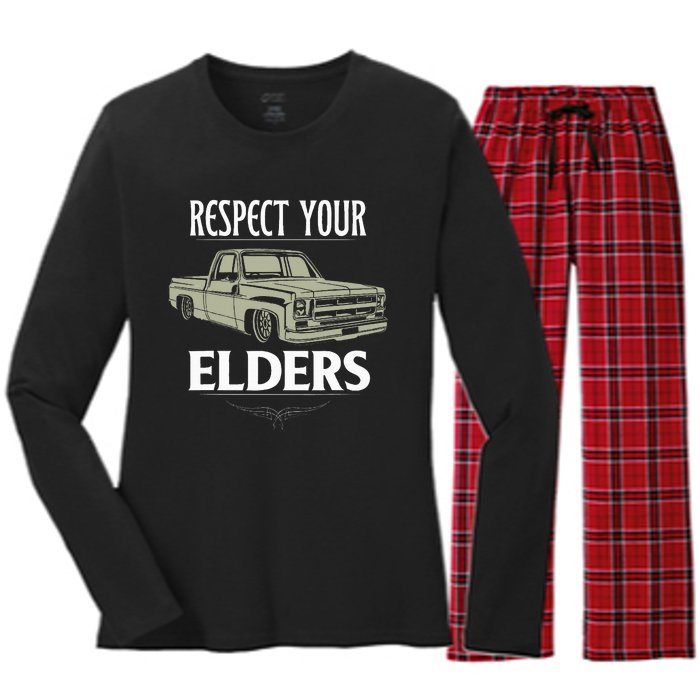 Respect Your Elders Funny Classic Pickup Truck Lovers Women's Long Sleeve Flannel Pajama Set 