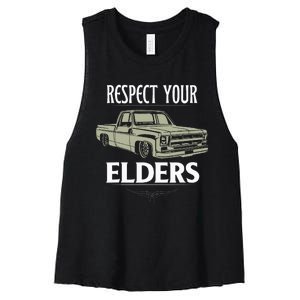 Respect Your Elders Funny Classic Pickup Truck Lovers Women's Racerback Cropped Tank