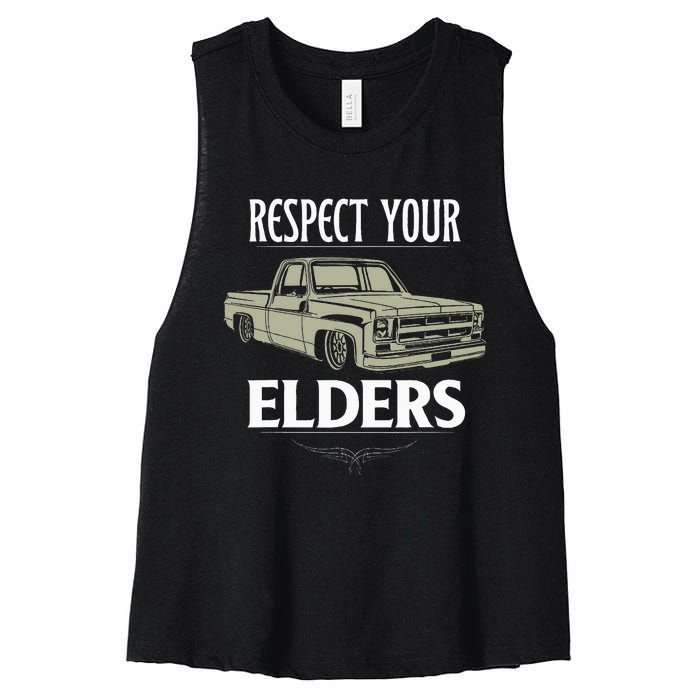 Respect Your Elders Funny Classic Pickup Truck Lovers Women's Racerback Cropped Tank