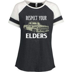 Respect Your Elders Funny Classic Pickup Truck Lovers Enza Ladies Jersey Colorblock Tee