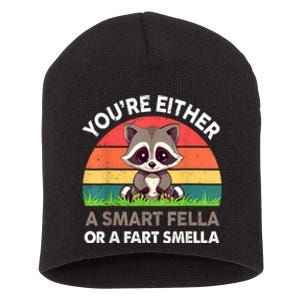 Raccoon Youre Either Smart Fella Or Fart Smella Short Acrylic Beanie