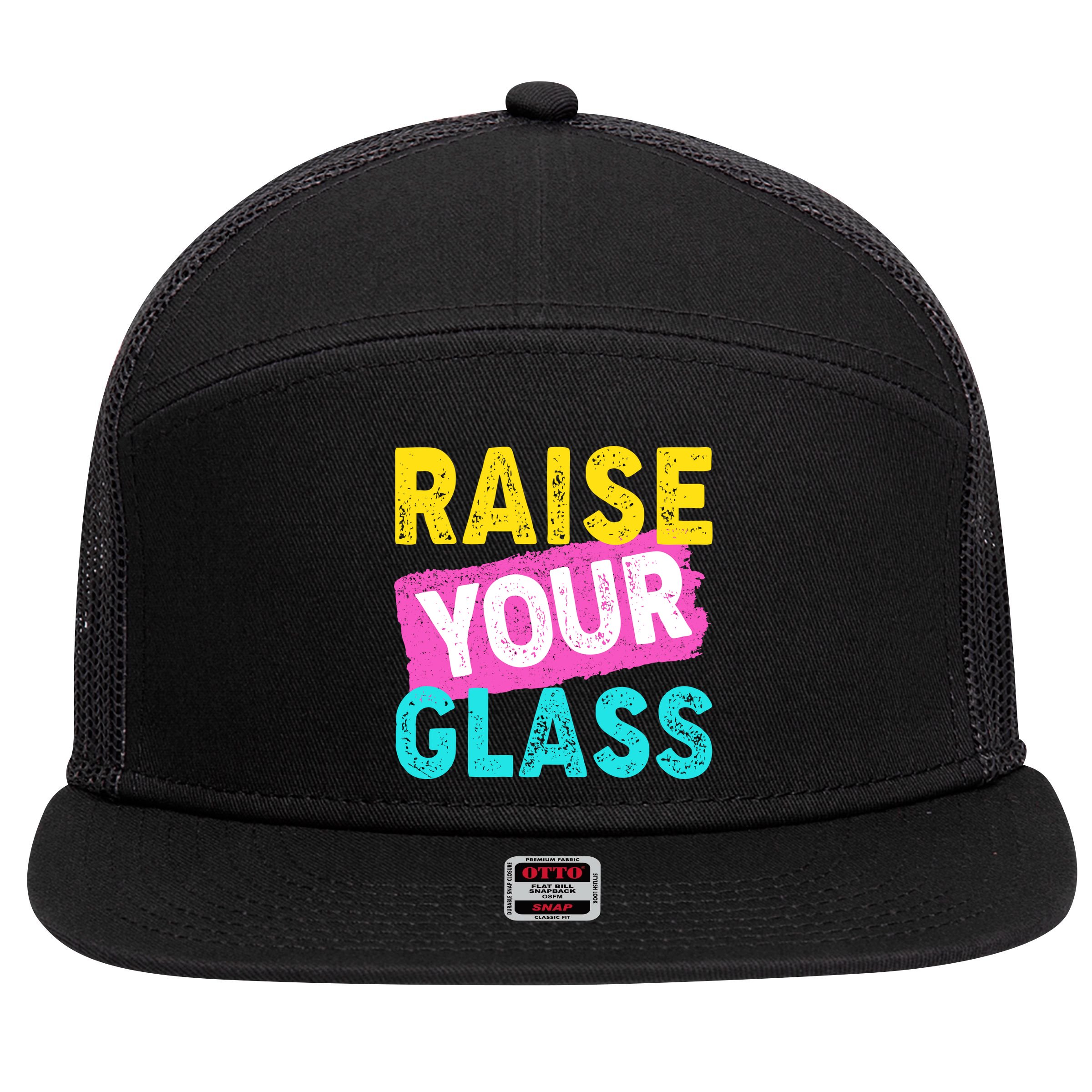 Raise Your Glass 7 Panel Mesh Trucker Snapback Hat