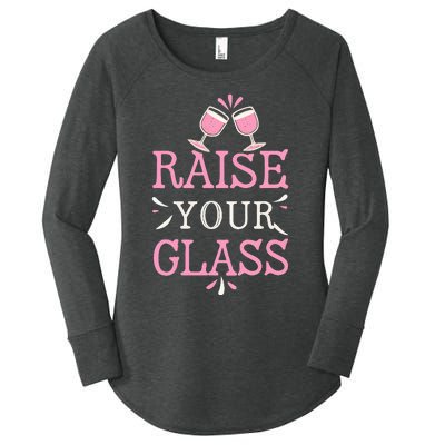 Raise Your Glass Print Party Cheers Women's Perfect Tri Tunic Long Sleeve Shirt