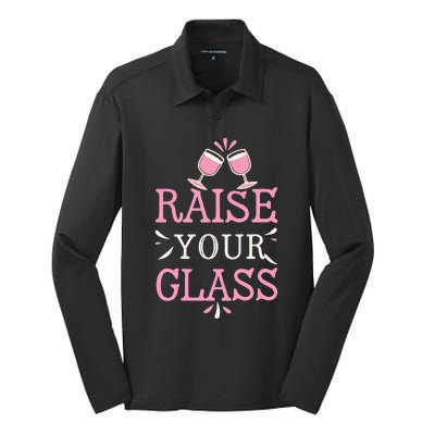 Raise Your Glass Print Party Cheers Silk Touch Performance Long Sleeve Polo