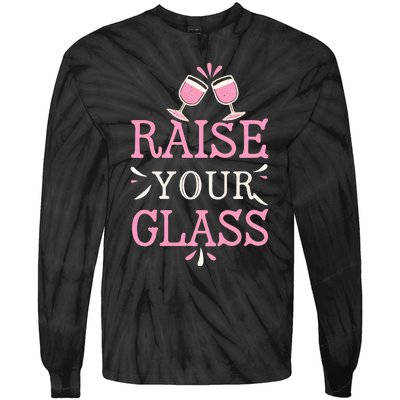 Raise Your Glass Print Party Cheers Tie-Dye Long Sleeve Shirt