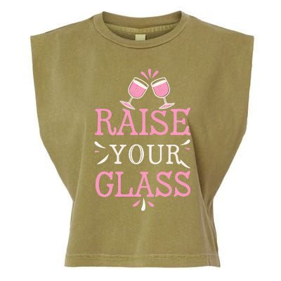 Raise Your Glass Print Party Cheers Garment-Dyed Women's Muscle Tee