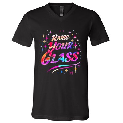 Raise Your Glass Party Cheers V-Neck T-Shirt