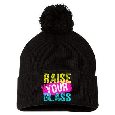 Raise Your Glass funny saying Pom Pom 12in Knit Beanie