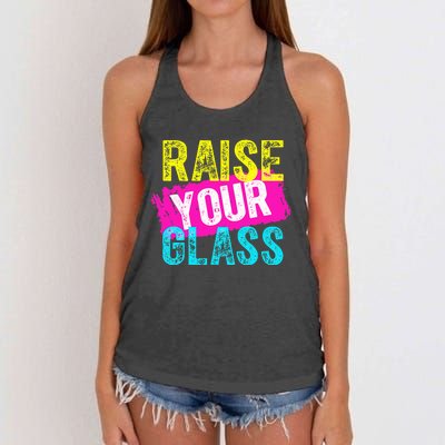 Raise Your Glass funny saying Women's Knotted Racerback Tank