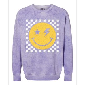 Retro Yellow Happy Face Checkered Pattern Smile Face Trendy Colorblast Crewneck Sweatshirt