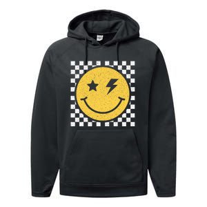 Retro Yellow Happy Face Checkered Pattern Smile Face Trendy Performance Fleece Hoodie