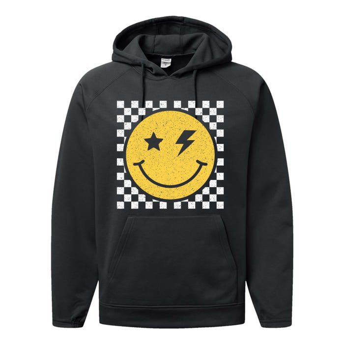 Retro Yellow Happy Face Checkered Pattern Smile Face Trendy Performance Fleece Hoodie