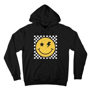 Retro Yellow Happy Face Checkered Pattern Smile Face Trendy Hoodie