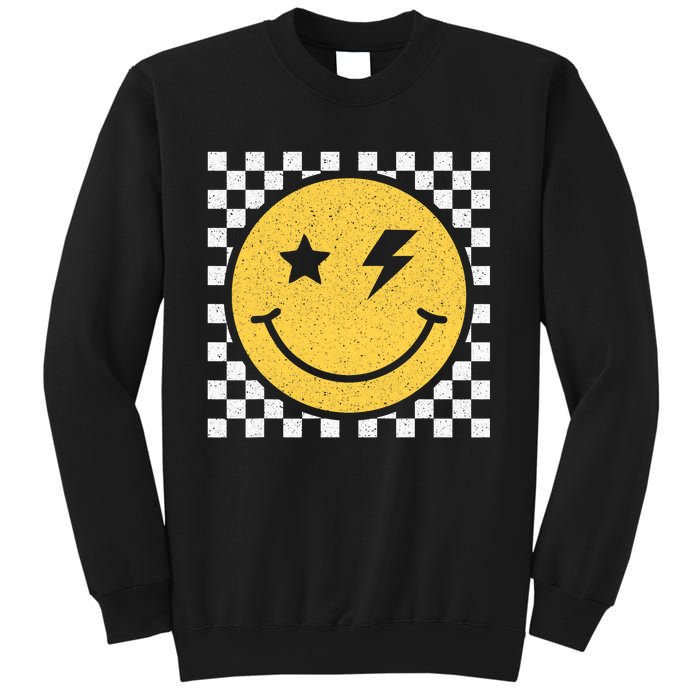 Retro Yellow Happy Face Checkered Pattern Smile Face Trendy Sweatshirt