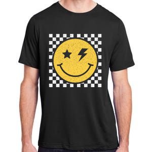 Retro Yellow Happy Face Checkered Pattern Smile Face Trendy Adult ChromaSoft Performance T-Shirt