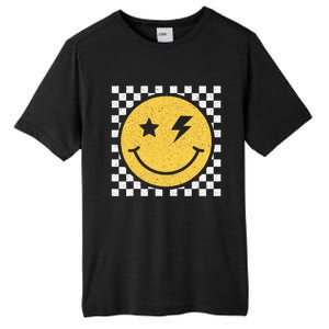 Retro Yellow Happy Face Checkered Pattern Smile Face Trendy Tall Fusion ChromaSoft Performance T-Shirt