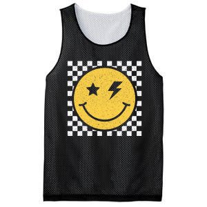 Retro Yellow Happy Face Checkered Pattern Smile Face Trendy Mesh Reversible Basketball Jersey Tank