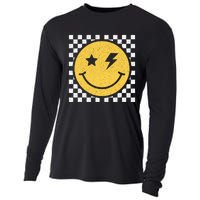 Retro Yellow Happy Face Checkered Pattern Smile Face Trendy Cooling Performance Long Sleeve Crew