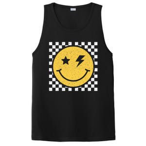 Retro Yellow Happy Face Checkered Pattern Smile Face Trendy PosiCharge Competitor Tank