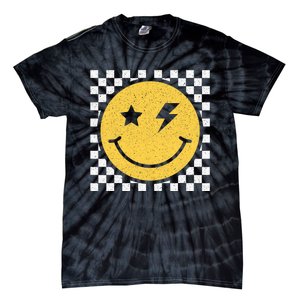 Retro Yellow Happy Face Checkered Pattern Smile Face Trendy Tie-Dye T-Shirt