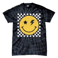 Retro Yellow Happy Face Checkered Pattern Smile Face Trendy Tie-Dye T-Shirt