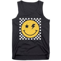 Retro Yellow Happy Face Checkered Pattern Smile Face Trendy Tank Top